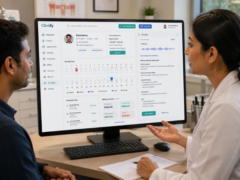 Best Dental Clinic Management Software | Cliniify Cliniify dental clinic management software in India with EMR, AI Copilot, appointments, billing and inventory management